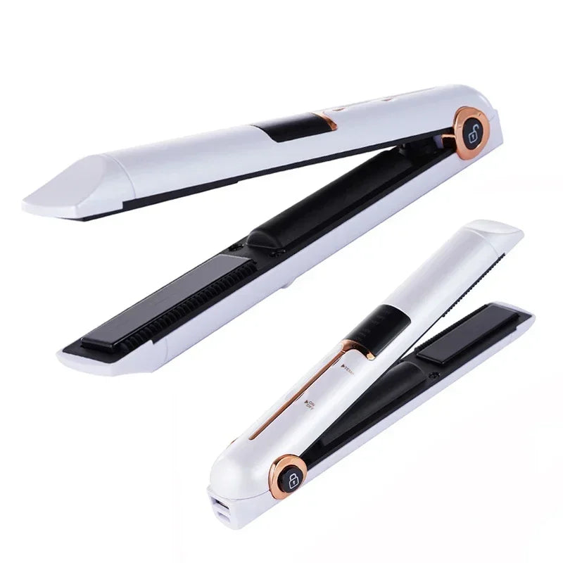 Portable USB Rechargeable Hair Straightener with Power Bank Lock System Travel Flat Irons Wireless Straightening Hair Curler