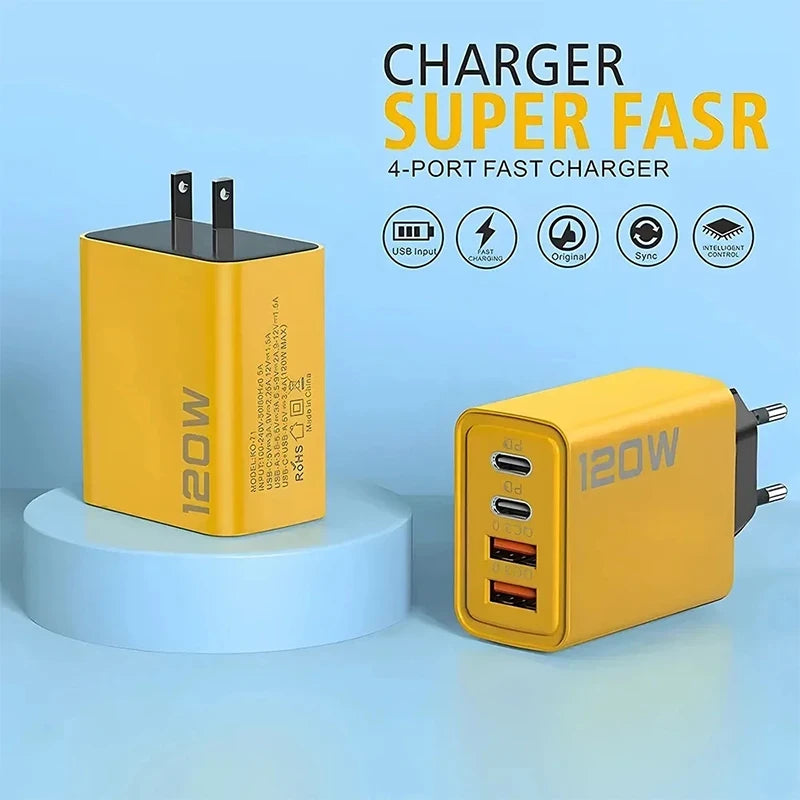 4 Ports USB C PD Charger Quick Charge 3.0 Type C USB Phone Charger Wall Travel Fast Charging Adapter for Mobile Phone US EU Plug