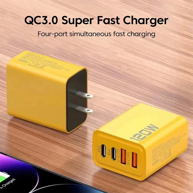 4 Ports USB C PD Charger Quick Charge 3.0 Type C USB Phone Charger Wall Travel Fast Charging Adapter for Mobile Phone US EU Plug