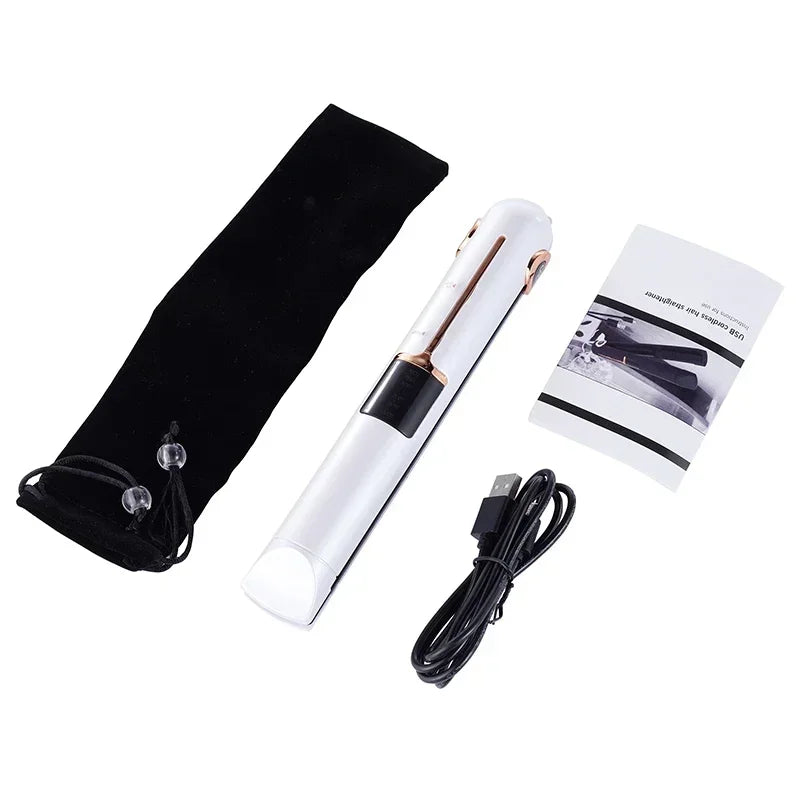 Portable USB Rechargeable Hair Straightener with Power Bank Lock System Travel Flat Irons Wireless Straightening Hair Curler